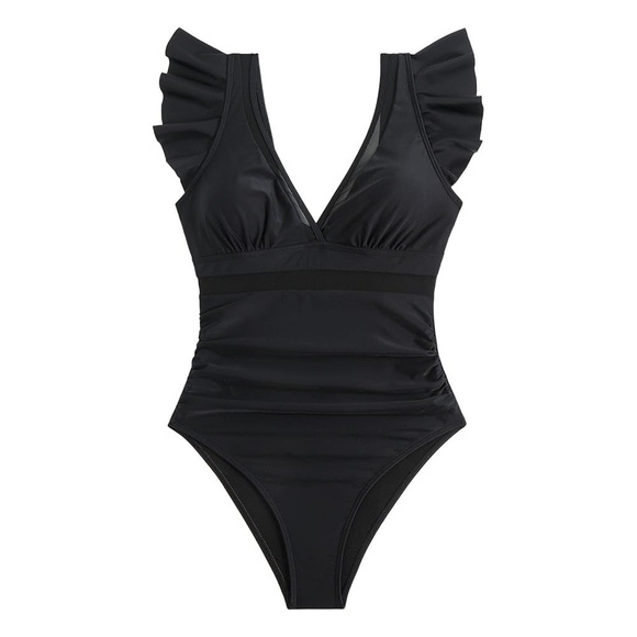 Women One Piece Swimsuit Tummy Control Bathing Suit Ruffled V Neck Swimwear - Picture 1 of 3